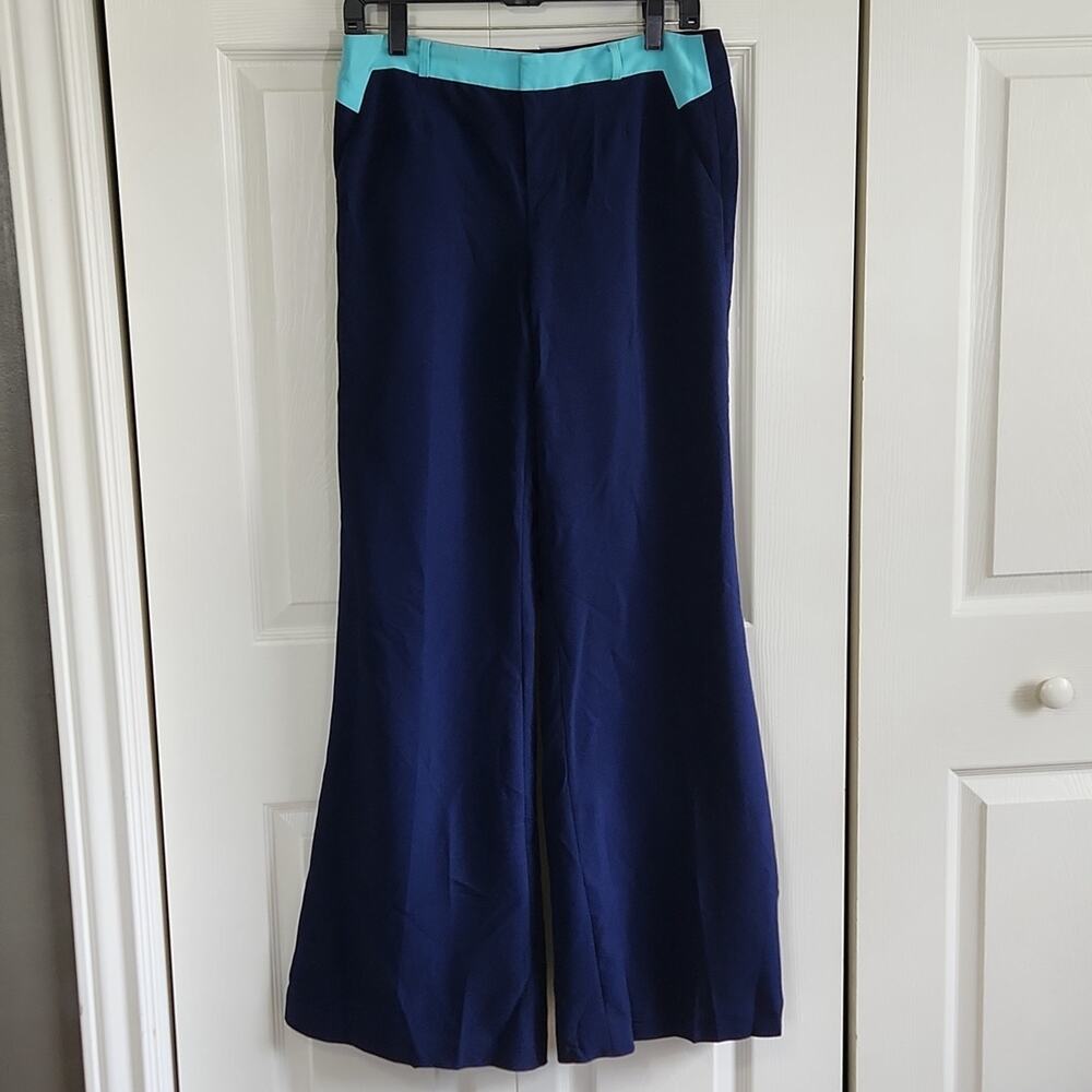 Vero Moda Classic Navy & Light Blue Flare Leg Trousers Dress Pants Size Med